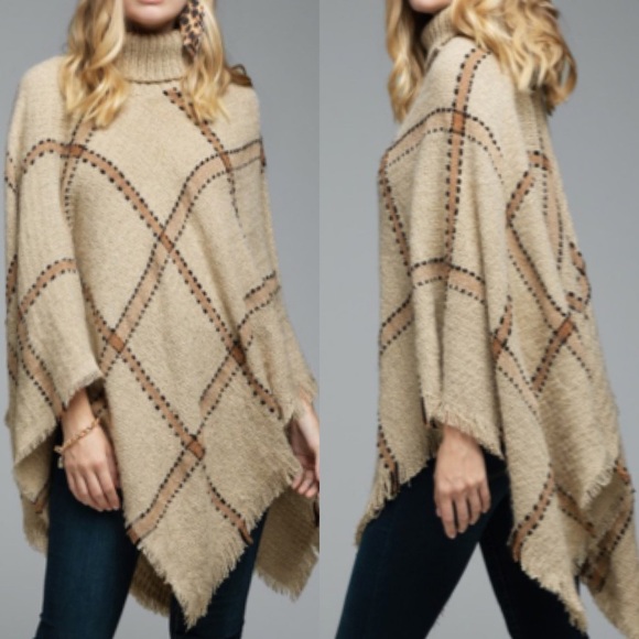 Poncho Turtleneck Windowpane Print - Picture 8 of 14